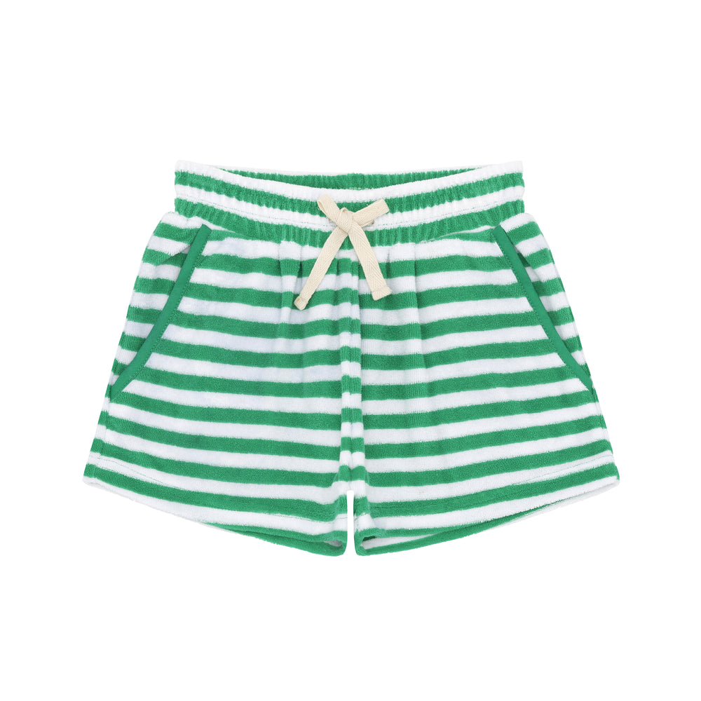 minnow - boys bermuda green stripe french terry short