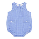 minnow - baby sky blue gingham bubble romper