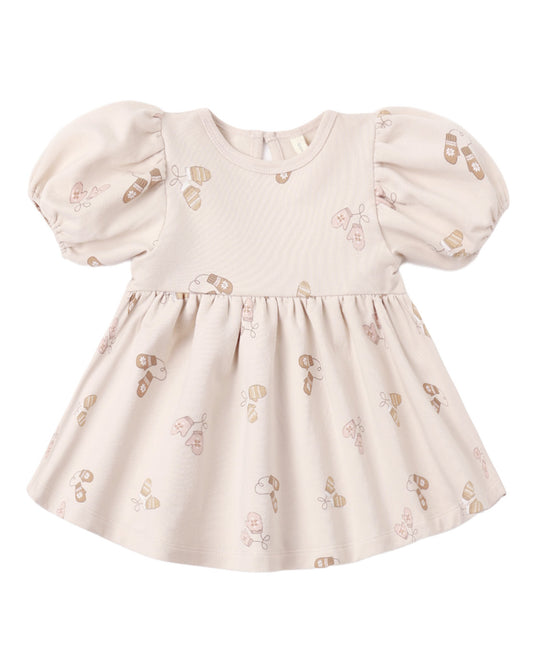 Quincy Mae Darla Dress mittens in soft fabric, featuring a cozy, stylish design for infants or toddlers.