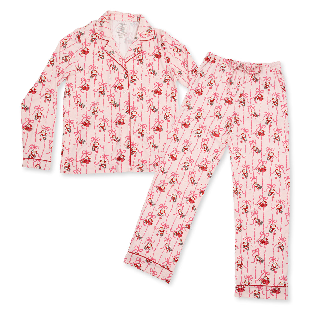 Women's Bows and Santa Long Sleeve Button Down Pajamas