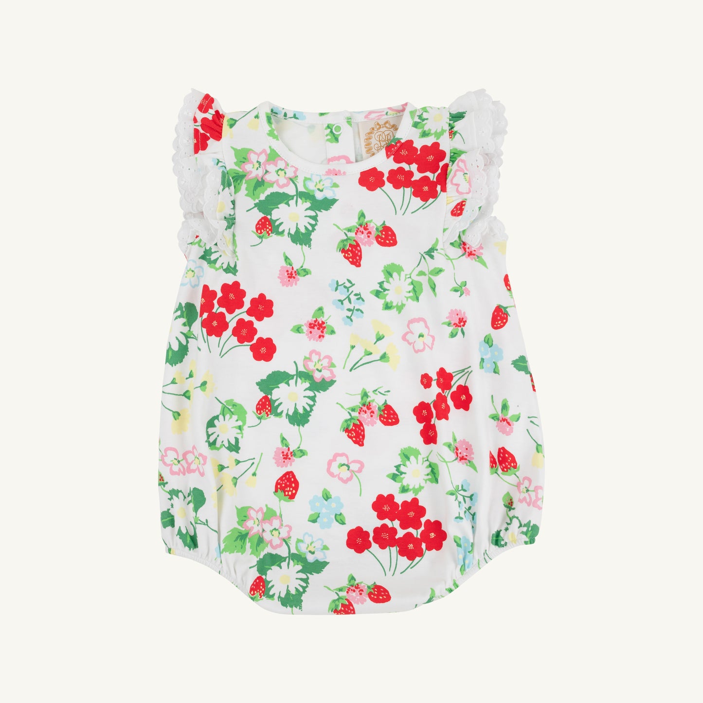 White Ruehling Ruffle Bubble from The Beaufort Bonnet Company featuring a berry sweet and white fabric with ruffles and bubble style.