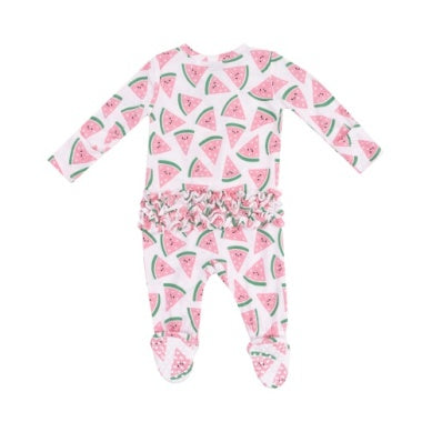 
            
                Load image into Gallery viewer, Angel Dear - Watermelon Hearts Ruffle Footie
            
        