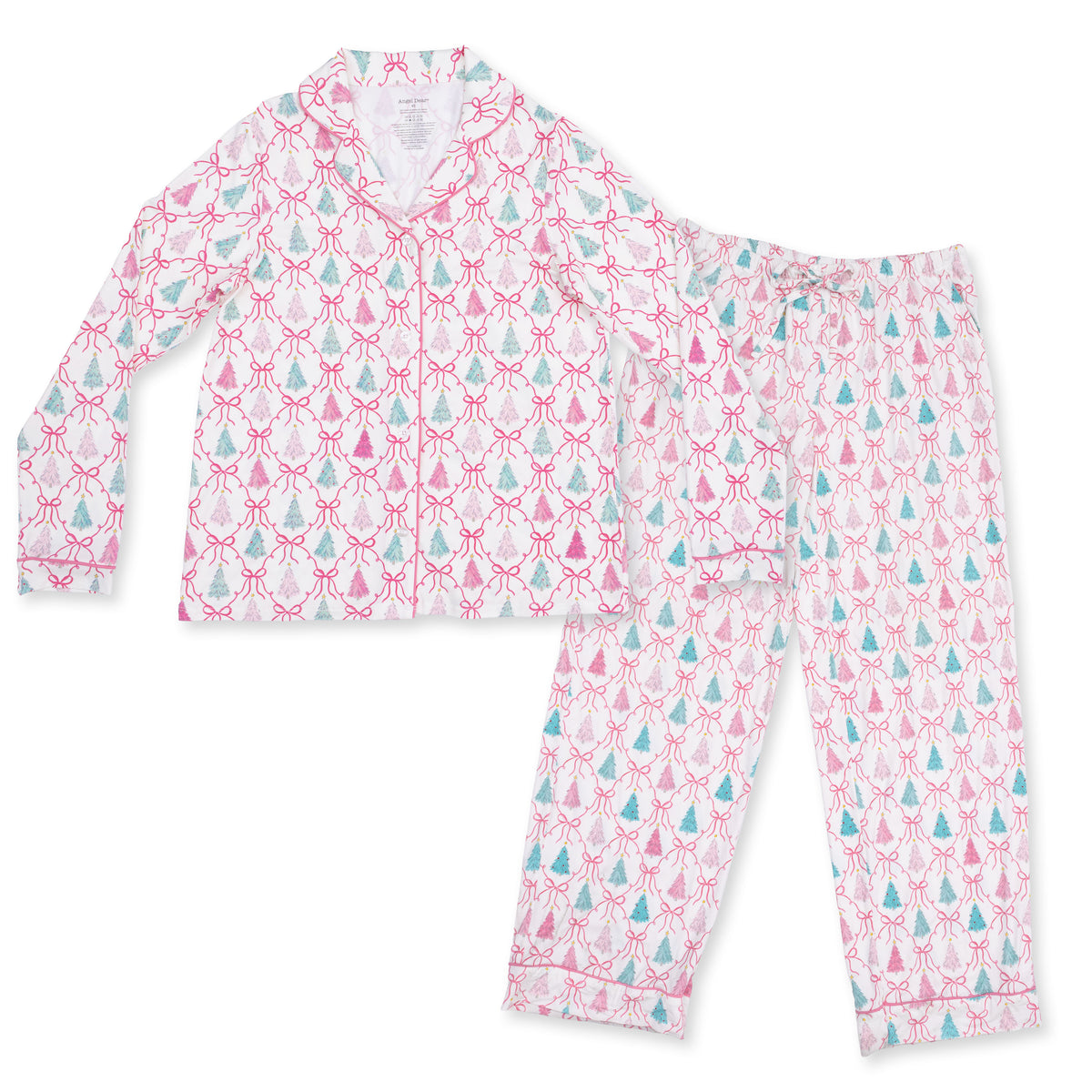 Women's Bow Trellis Tree Long Sleeve Button Down Pajamas