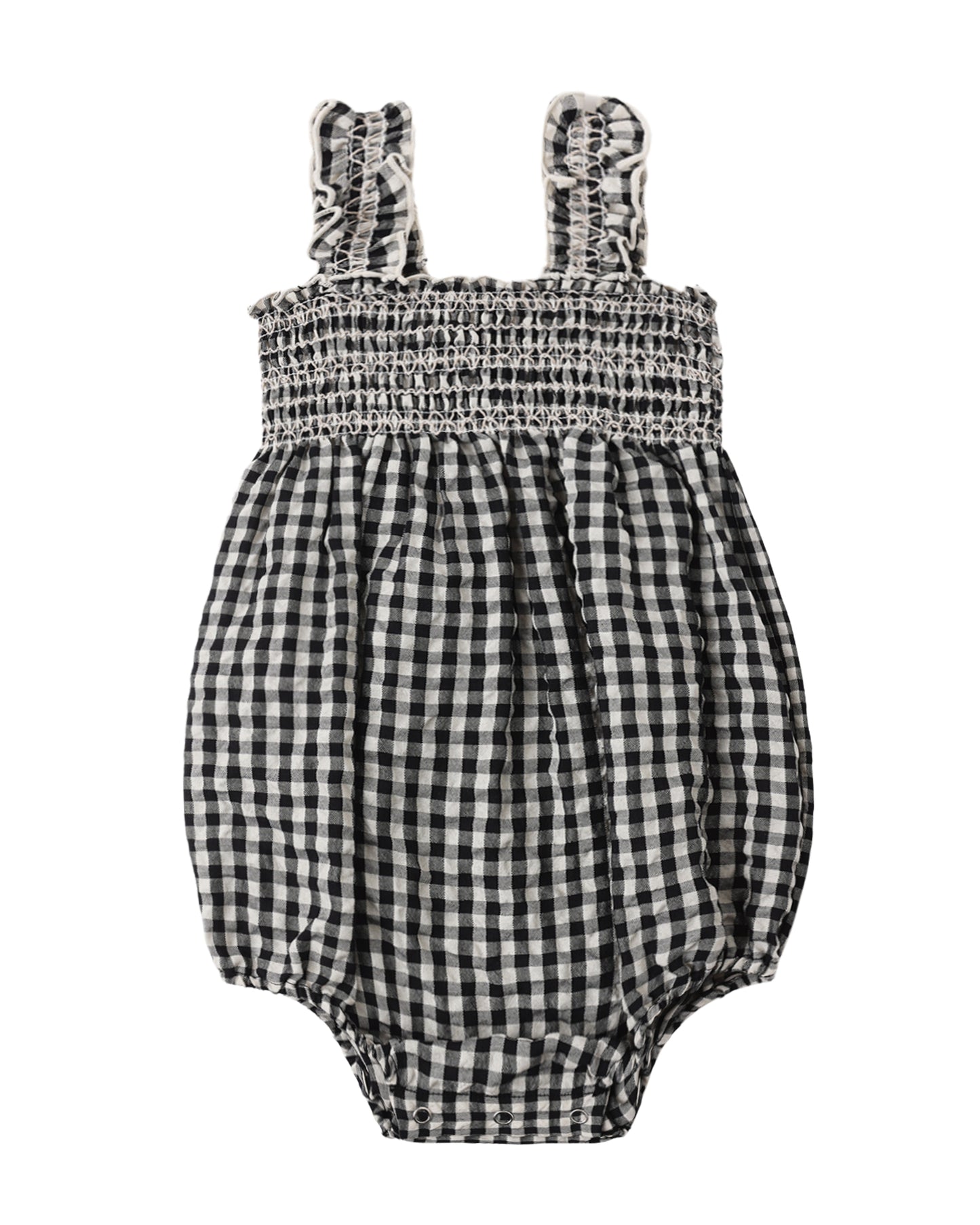 Black Check Julia Romper by Rylee & Cru featuring a stylish check pattern and comfortable fit for kids.
