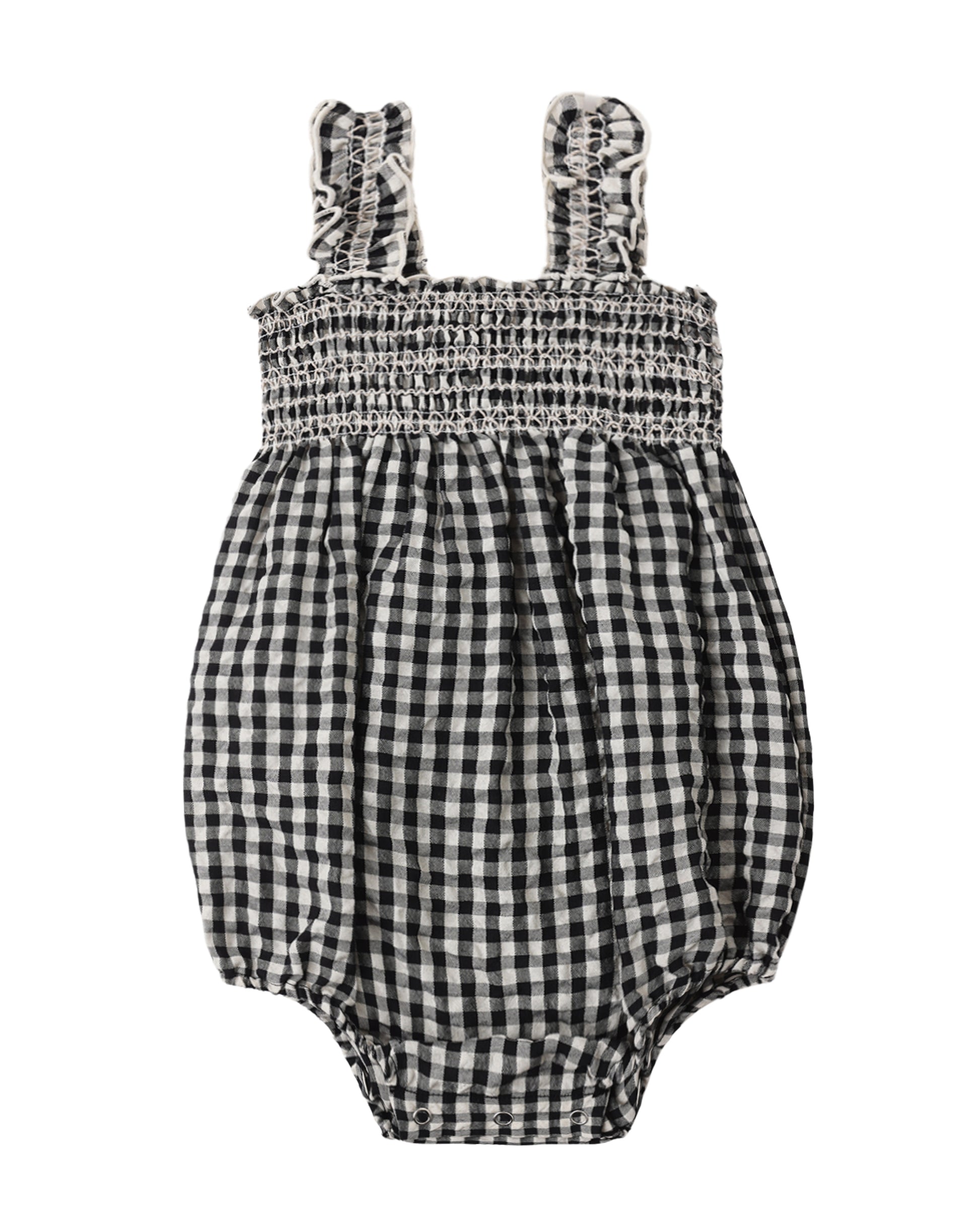 Black Check Julia Romper by Rylee & Cru featuring a stylish check pattern and comfortable fit for kids.