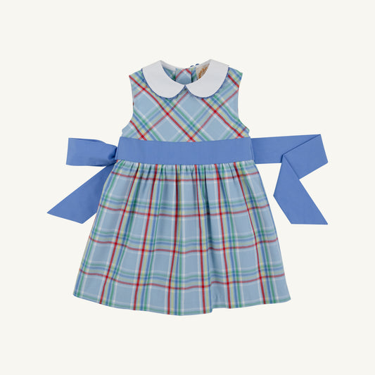 Kensington Court plaid and Barbados Blue sleeveless Cindy Lou sash dress by The Beaufort Bonnet Company, featuring a classic, elegant design.