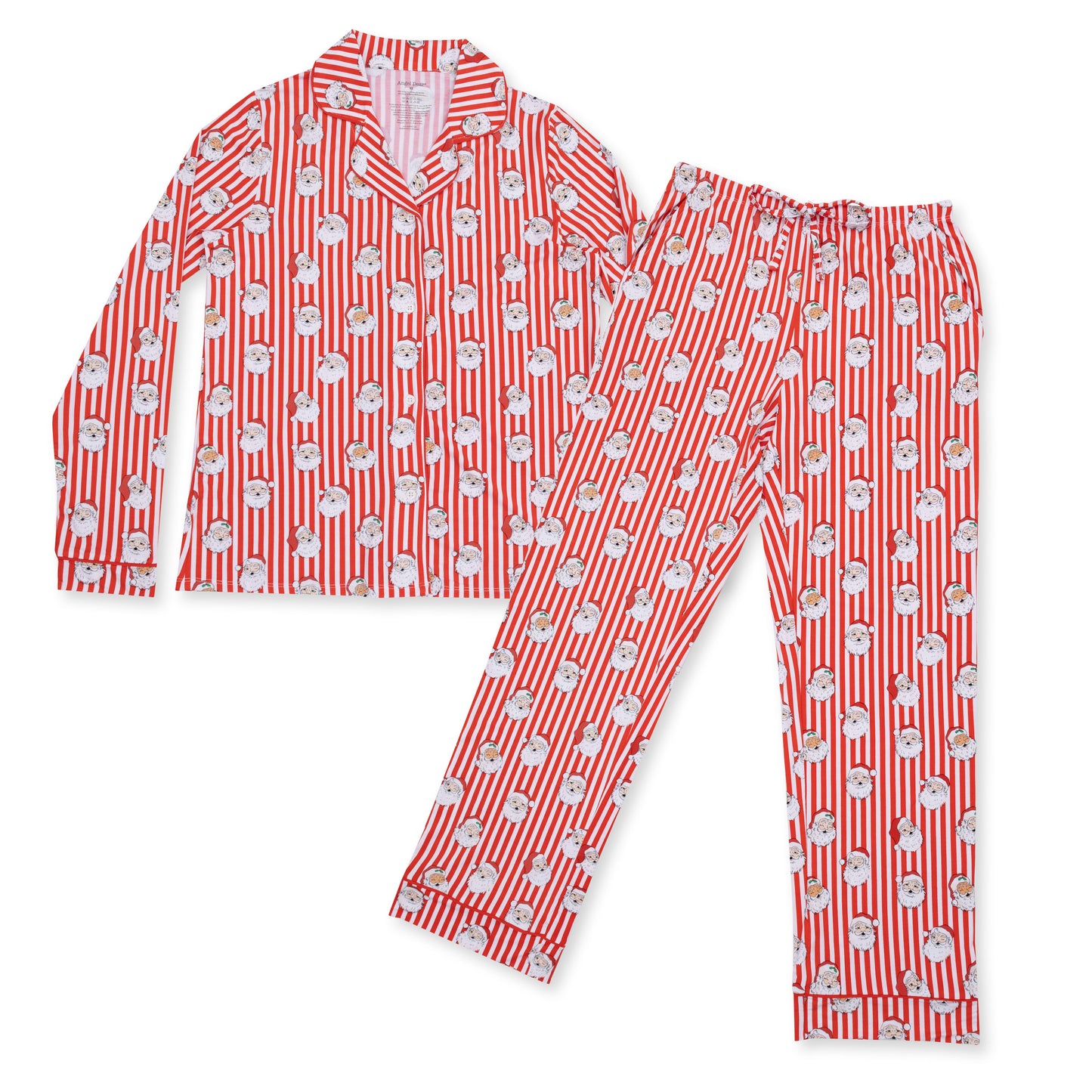 Women's Vintage Santa Stripe Long Sleeve Button Down Pajamas