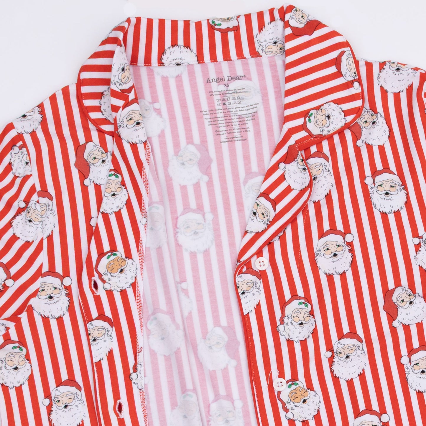 Women's Vintage Santa Stripe Long Sleeve Button Down Pajamas