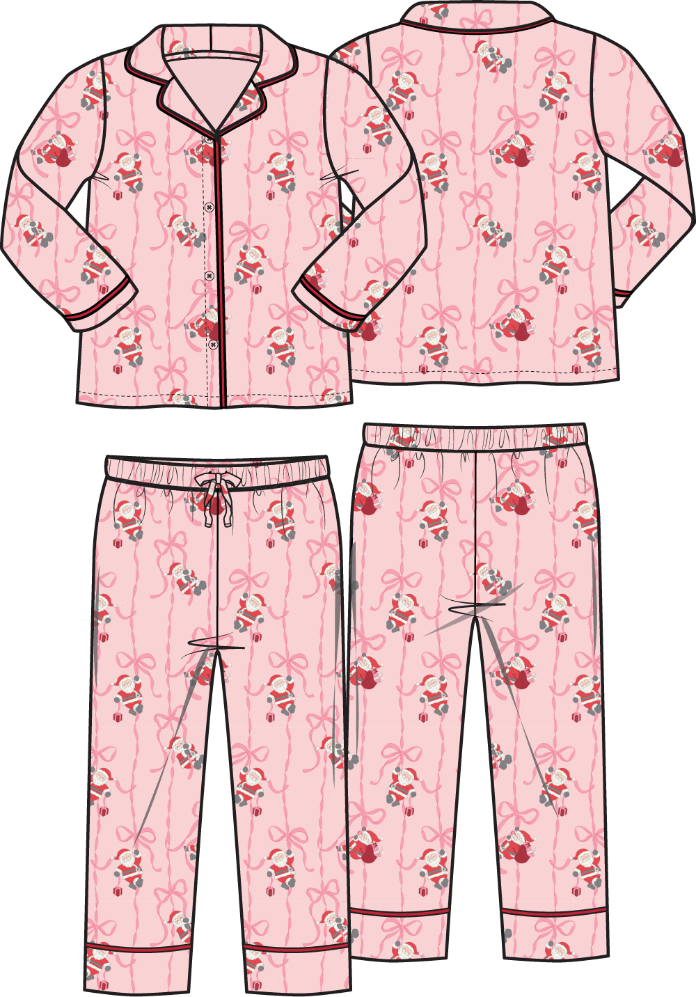 Angel Dear Bows and Santa long sleeve button-down pajama set for kids, featuring festive holiday print and soft fabric.