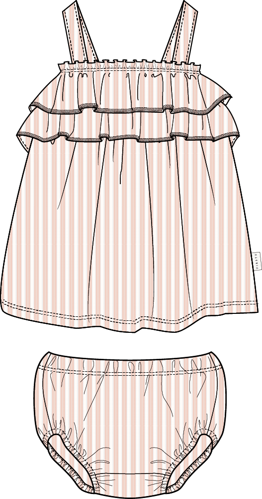 Light pink stripe bloomer set for babies by Petit Lem, featuring soft fabric and cute striped design.