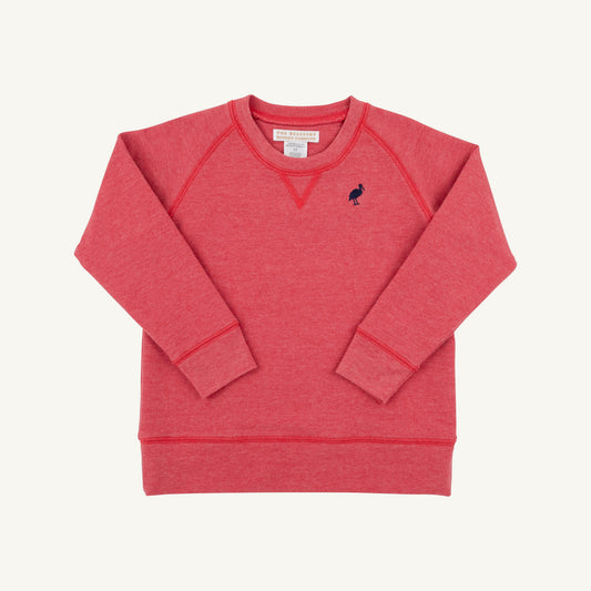 Richmond Red Heathered Cassidy Comfy Crewneck by The Beaufort Bonnet Company, close-up of cozy, heathered red knit fabric.