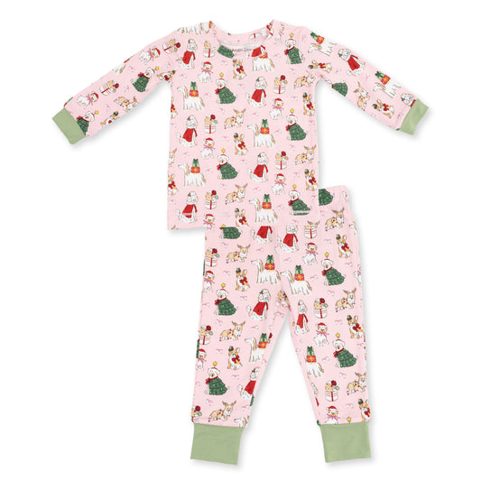Pink Christmas Dogs Long Sleeve Loungewear Set