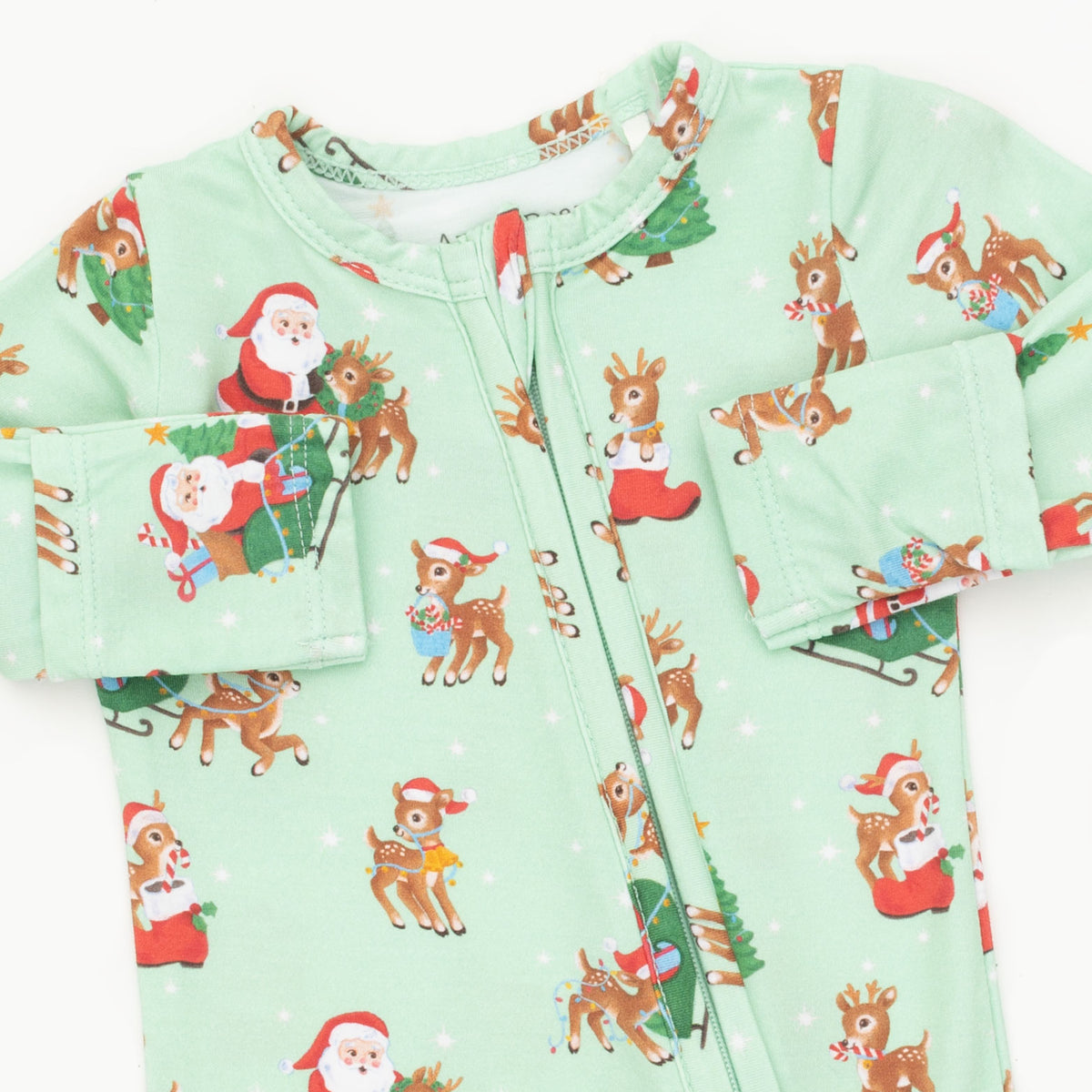 Vintage Reindeer and Santa Two Way Zipper Footie