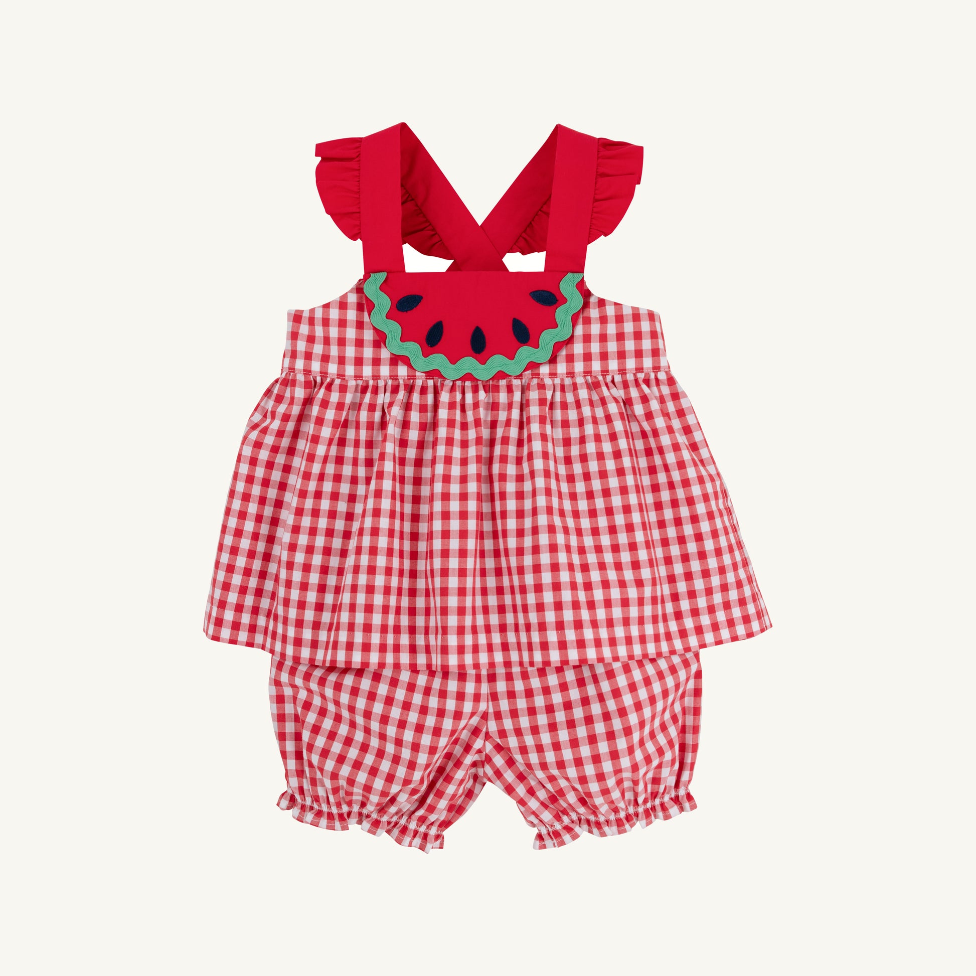 Richmond Red Gingham and Watermelon Nancy's Novelty Set by The Beaufort Bonnet Company, featuring vibrant patterns and soft fabric.
