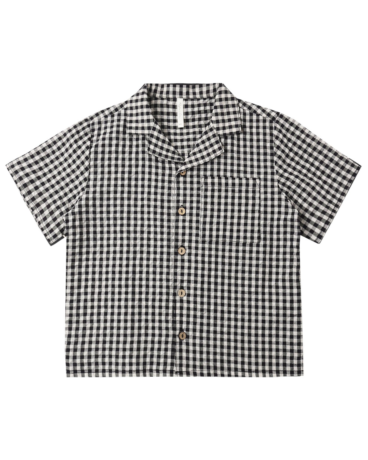 Black check lapel collared shirt by Rylee & Cru, featuring a classic design with a button-up front and long sleeves.