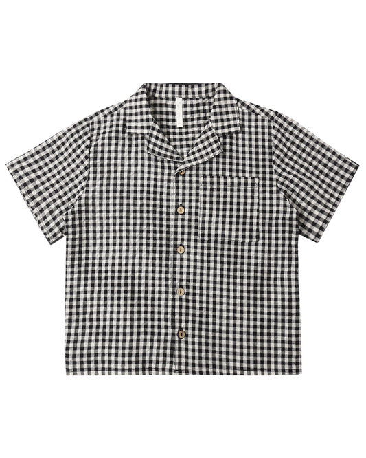 Black check lapel collared shirt by Rylee & Cru, featuring a classic design with a button-up front and long sleeves.