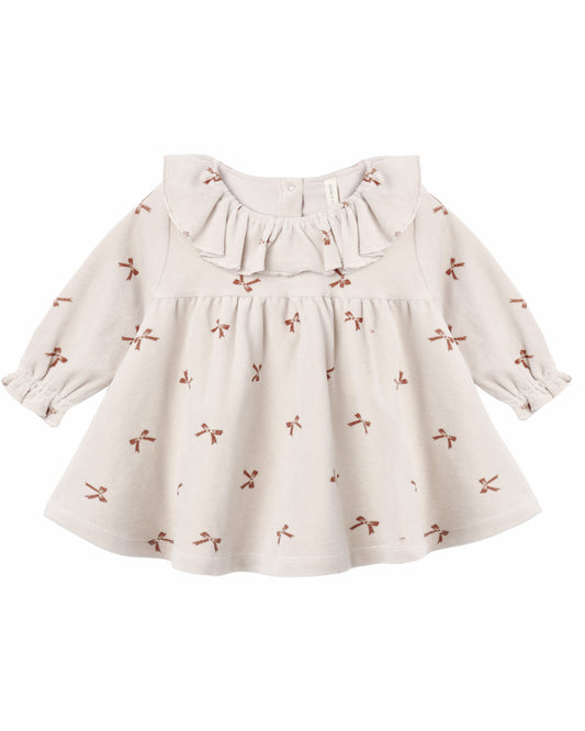Red velour baby dress with large decorative bows from Quincy Mae, featuring soft fabric and adorable design for infants.