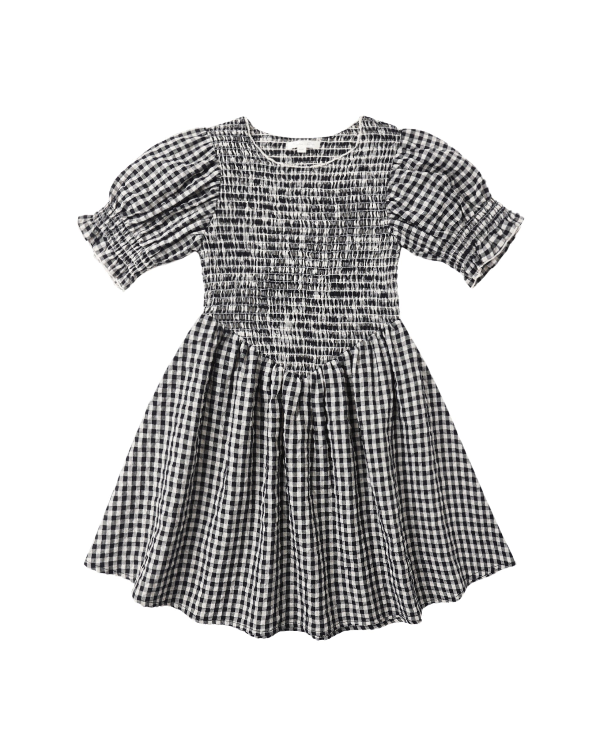 Black check Louise dress by Rylee & Cru featuring a classic plaid pattern and a comfortable, stylish fit for kids.