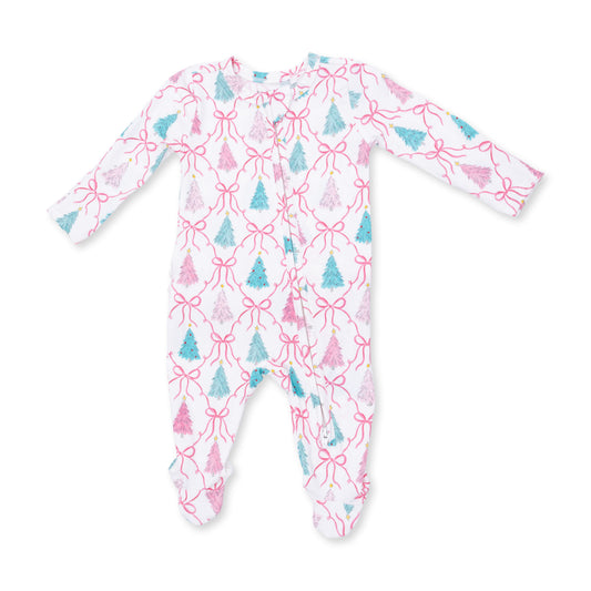 Bow Trellis Tree Two Way Ruffle Back Zipper Footie
