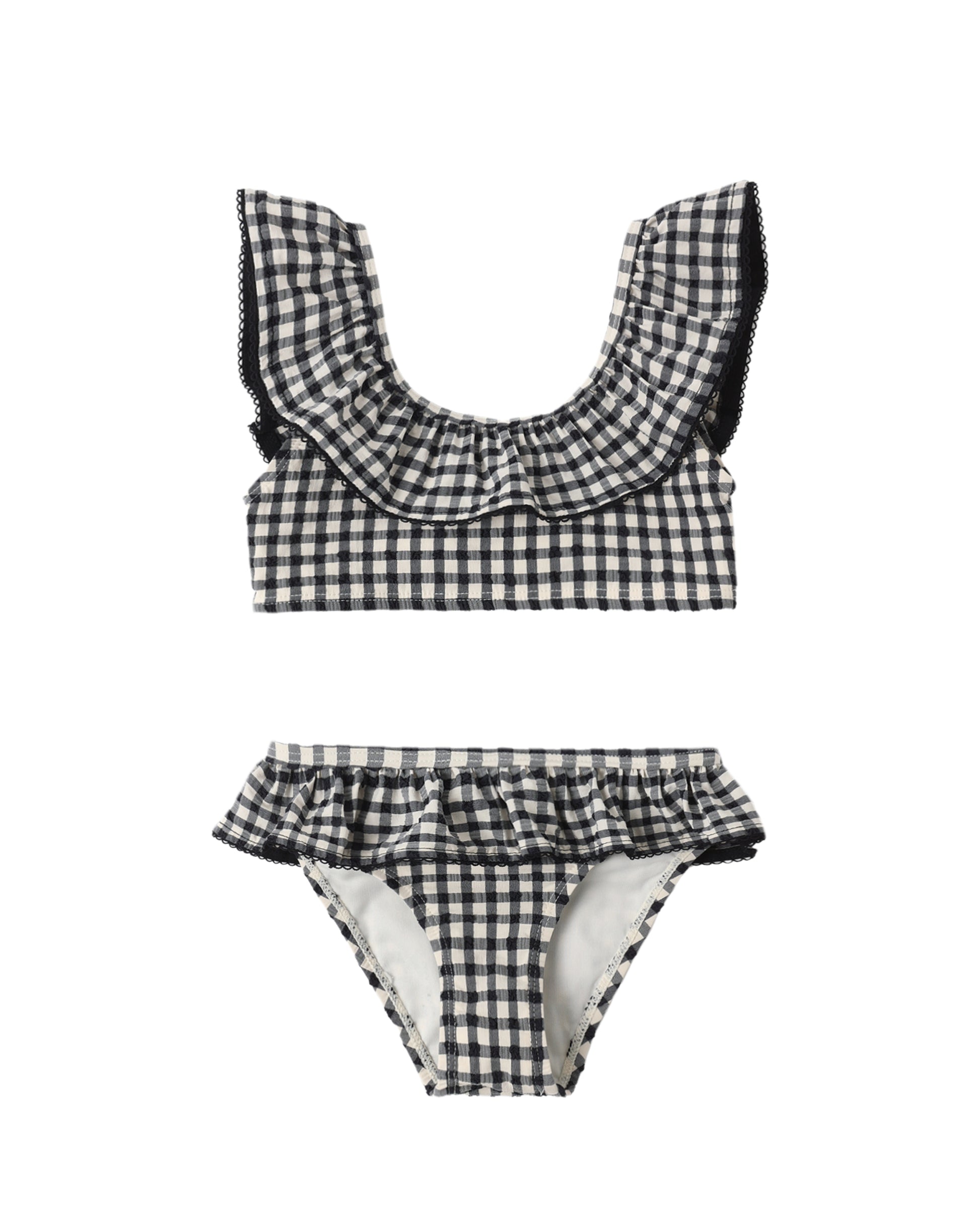 Black check Margot bikini by Rylee & Cru featuring a stylish check pattern and classic bikini top and bottom design.