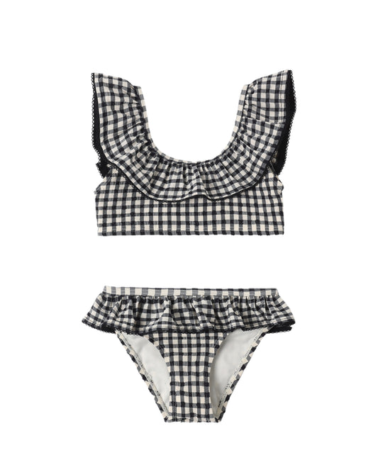 Black check Margot bikini by Rylee & Cru featuring a stylish check pattern and classic bikini top and bottom design.