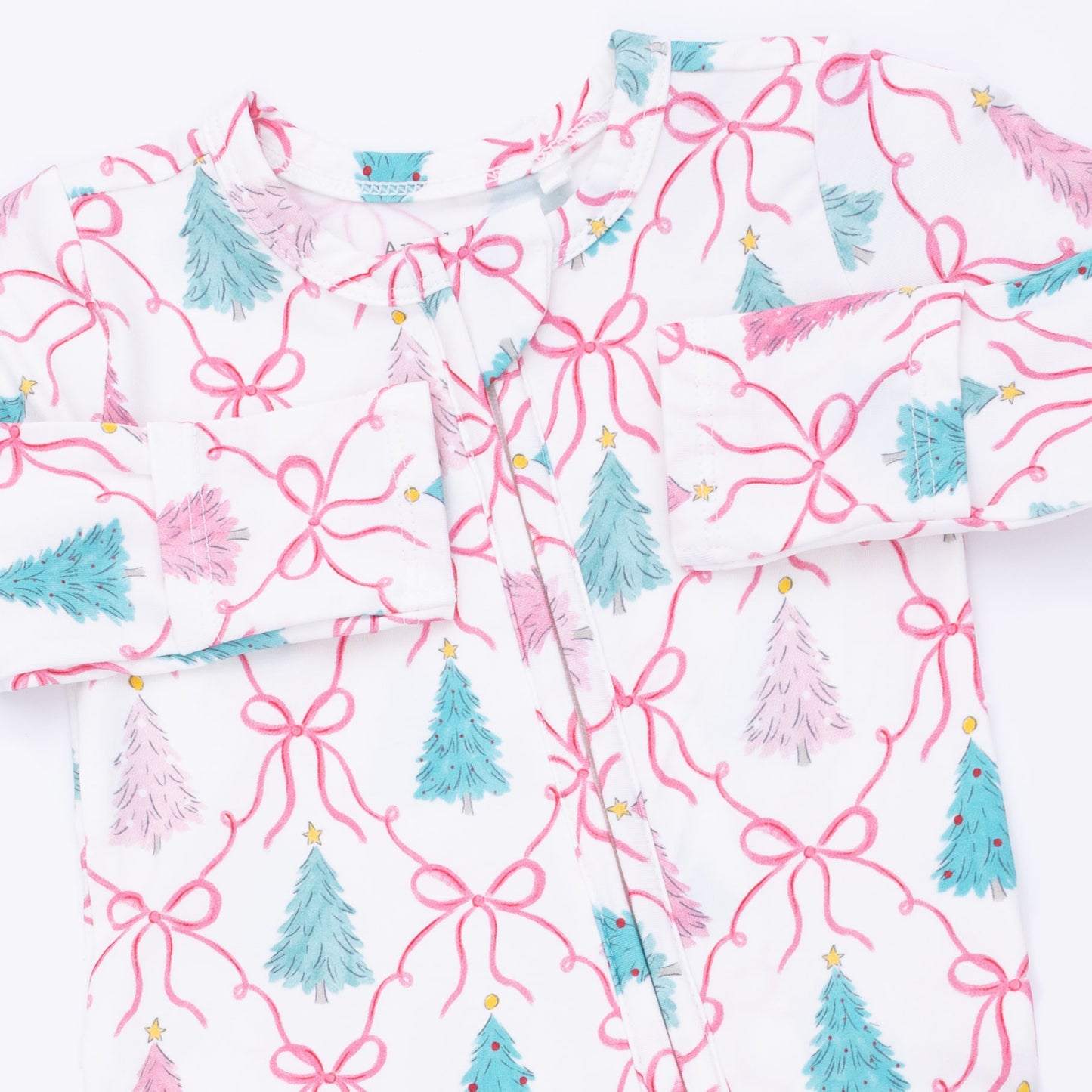 Bow Trellis Tree Two Way Ruffle Back Zipper Footie