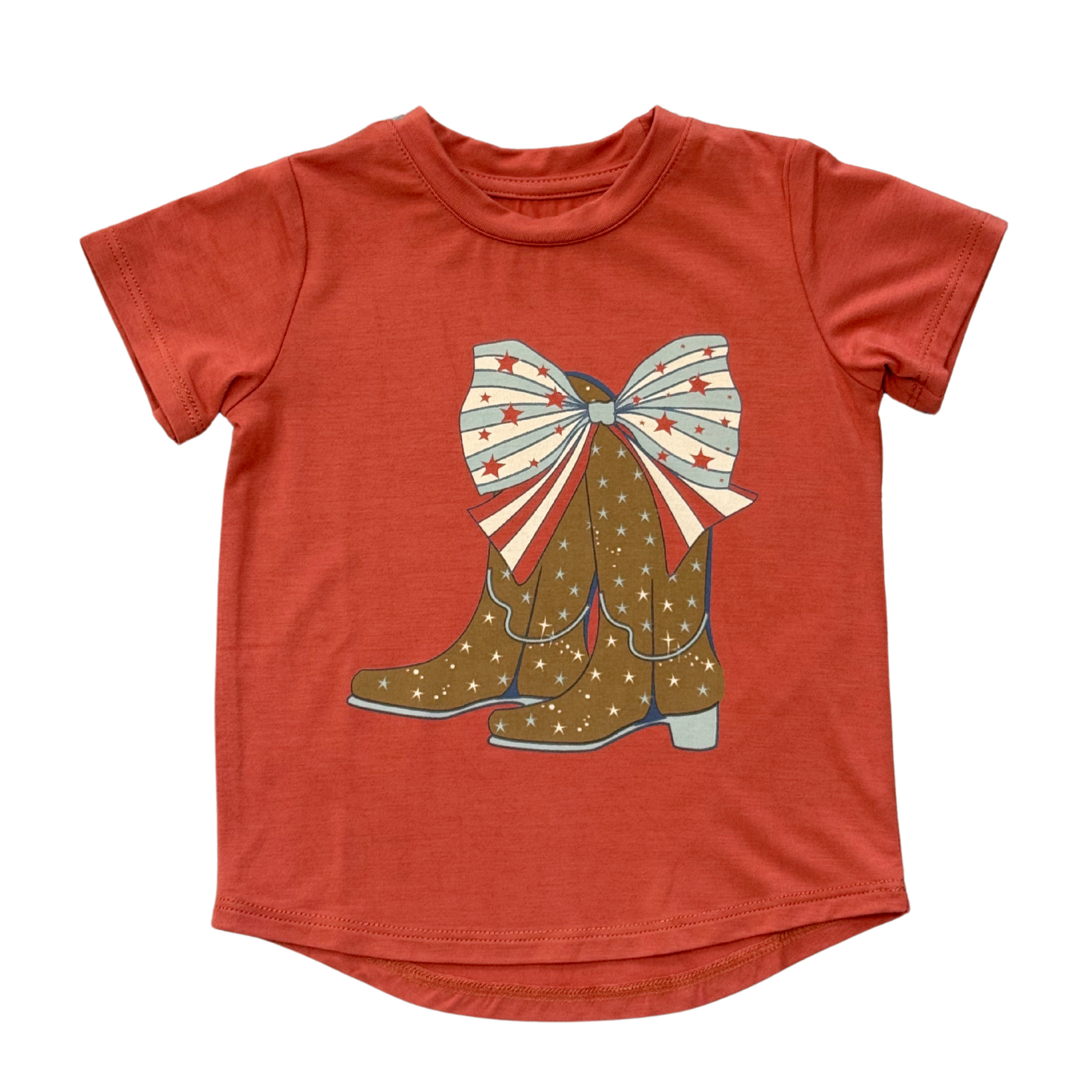 Cute girls' cowgirl boots tee by Babysprouts featuring a short sleeve design with playful cowgirl boot graphic.