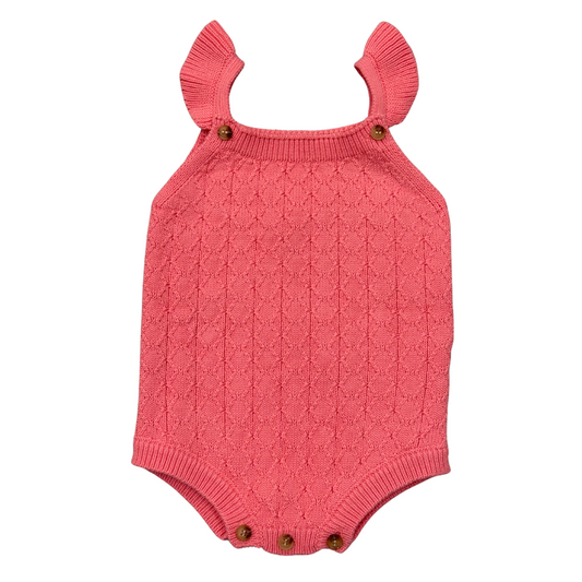 Babysprouts strawberry ice knit sweater bodysuit for infants, soft pink and white with knit texture and long sleeves.