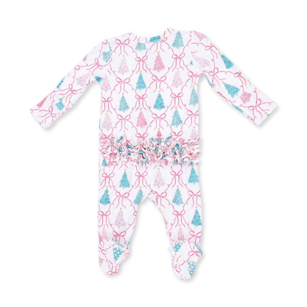 Bow Trellis Tree Two Way Ruffle Back Zipper Footie