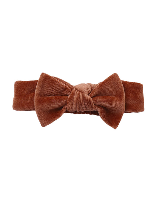 Redwood Velour Bow Headband by Quincy Mae, soft velour fabric with a large bow, perfect for babies and toddlers.