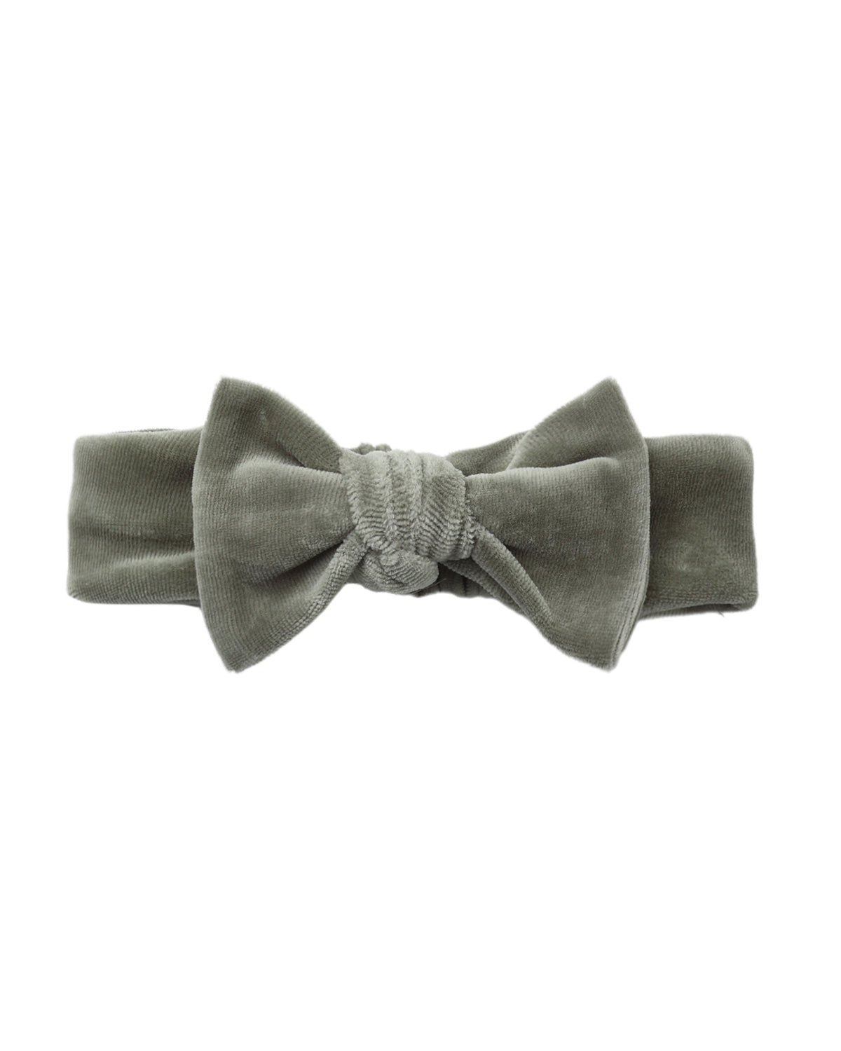 Quincy Mae Spruce Velour Bow Headband with a soft, plush green velour fabric and a large bow for baby or toddler accessories