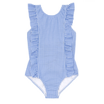 minnow - girls sky blue gingham ruffle one piece