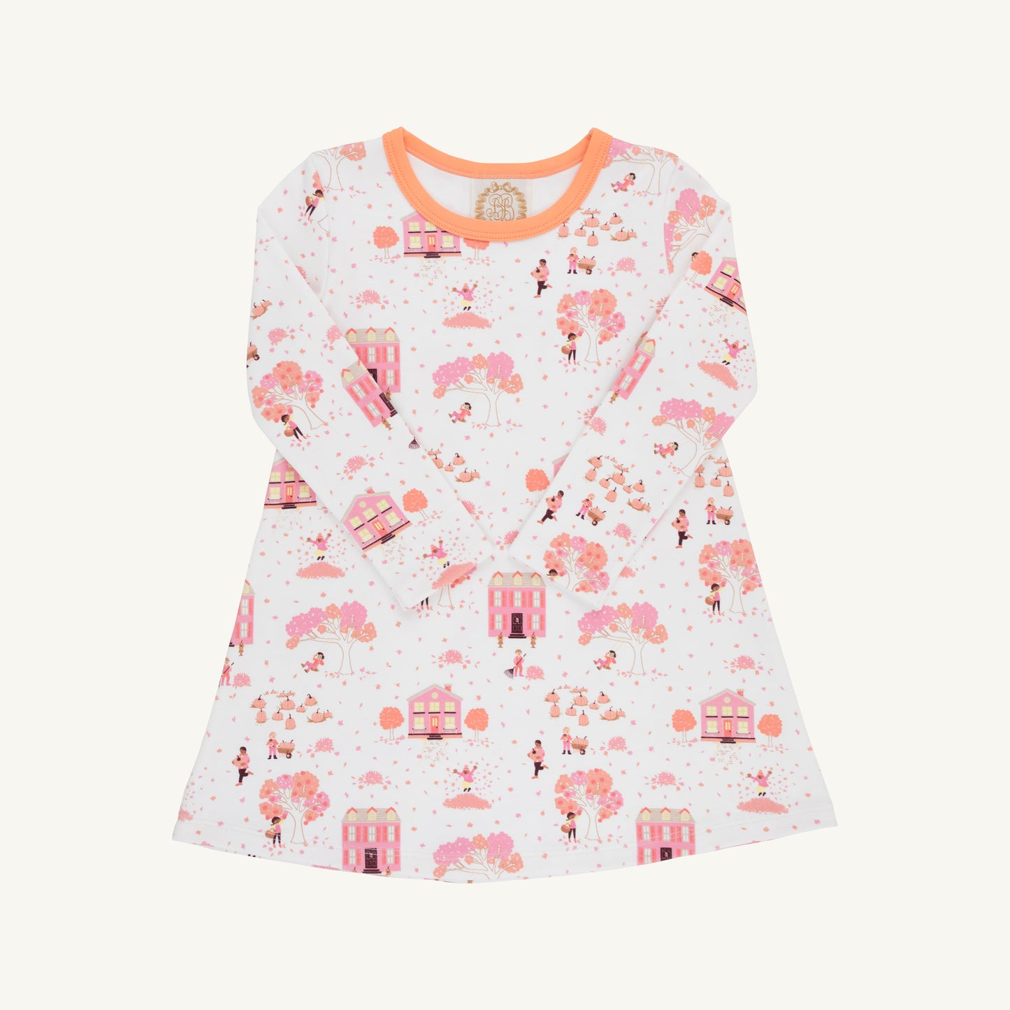 Long sleeve Polly Play Dress by The Beaufort Bonnet Company featuring a fall on Fincastle Rd and seashore sherbet pattern for girls.