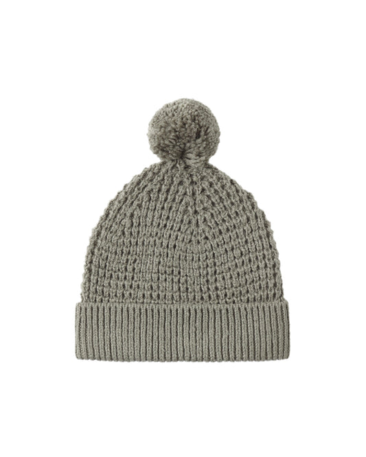 Quincy Mae Spruce Beanie in soft knit fabric, featuring a cozy, rolled-edge design for children or infants.