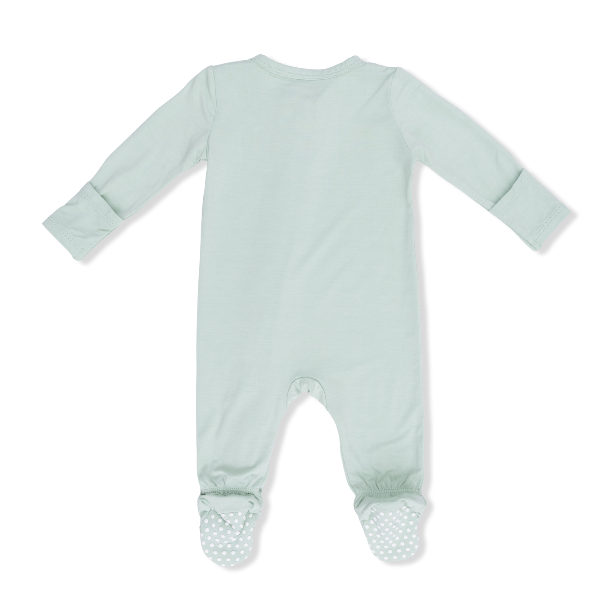 Solid Cameo Green 2-way zipper footie by Angel Dear, featuring a cozy, one-piece design with a front zipper for easy changing.