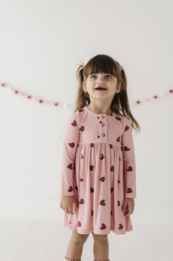 Babysprouts - Ruby Hearts Long Sleeve Henley Dress