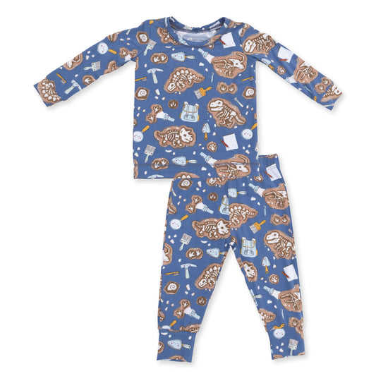 Glow in the dark Dino Dig LS loungewear set by Angel Dear, featuring a cozy, dinosaur-themed design with glow-in-the-dark details.