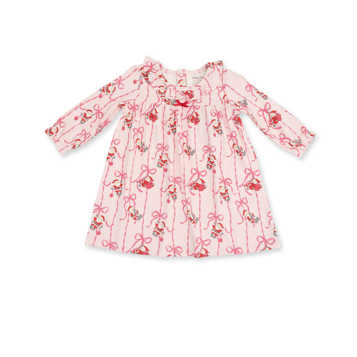 Angel Dear Bows and Santa long sleeve gown with festive print and ruffle collar