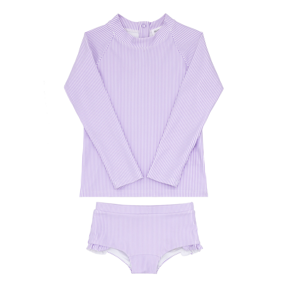 minnow - girls lavender stripe rashguard set