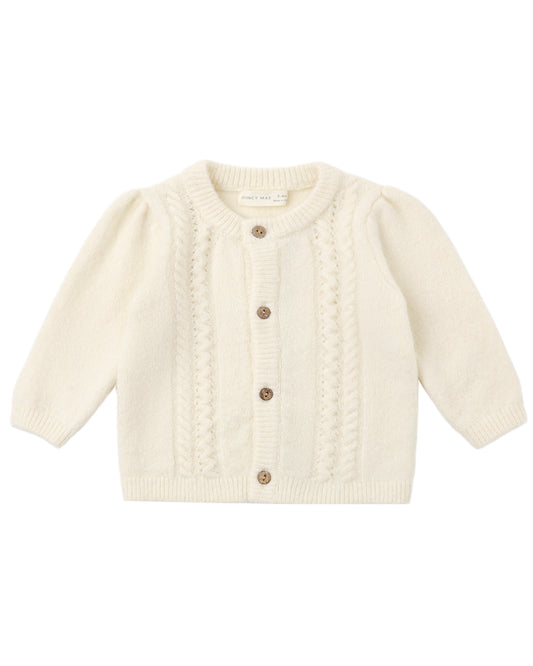 Quincy Mae natural Holly cardigan featuring soft knit fabric, long sleeves, and cozy design for casual wear and layering.