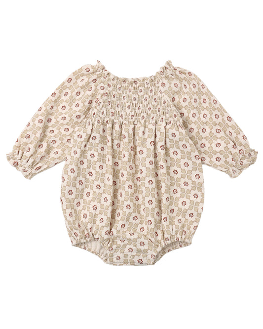 Quincy Mae Winter Rose Eden romper for infants, soft fabric with floral print, featuring long sleeves and snap closures.