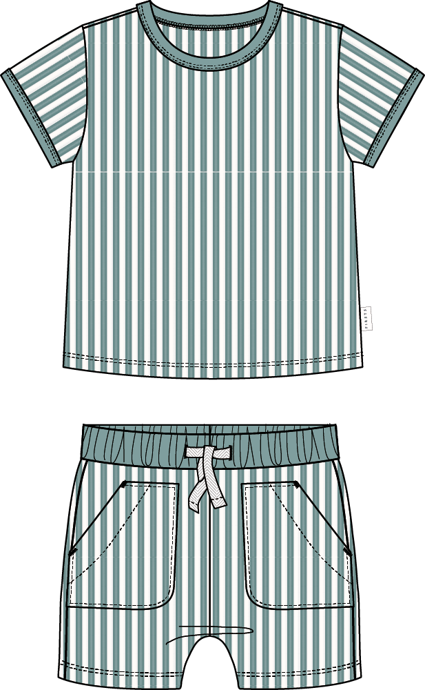 Turquoise short set for kids by Petit Lem, featuring a matching top and shorts with playful, comfortable fabric.