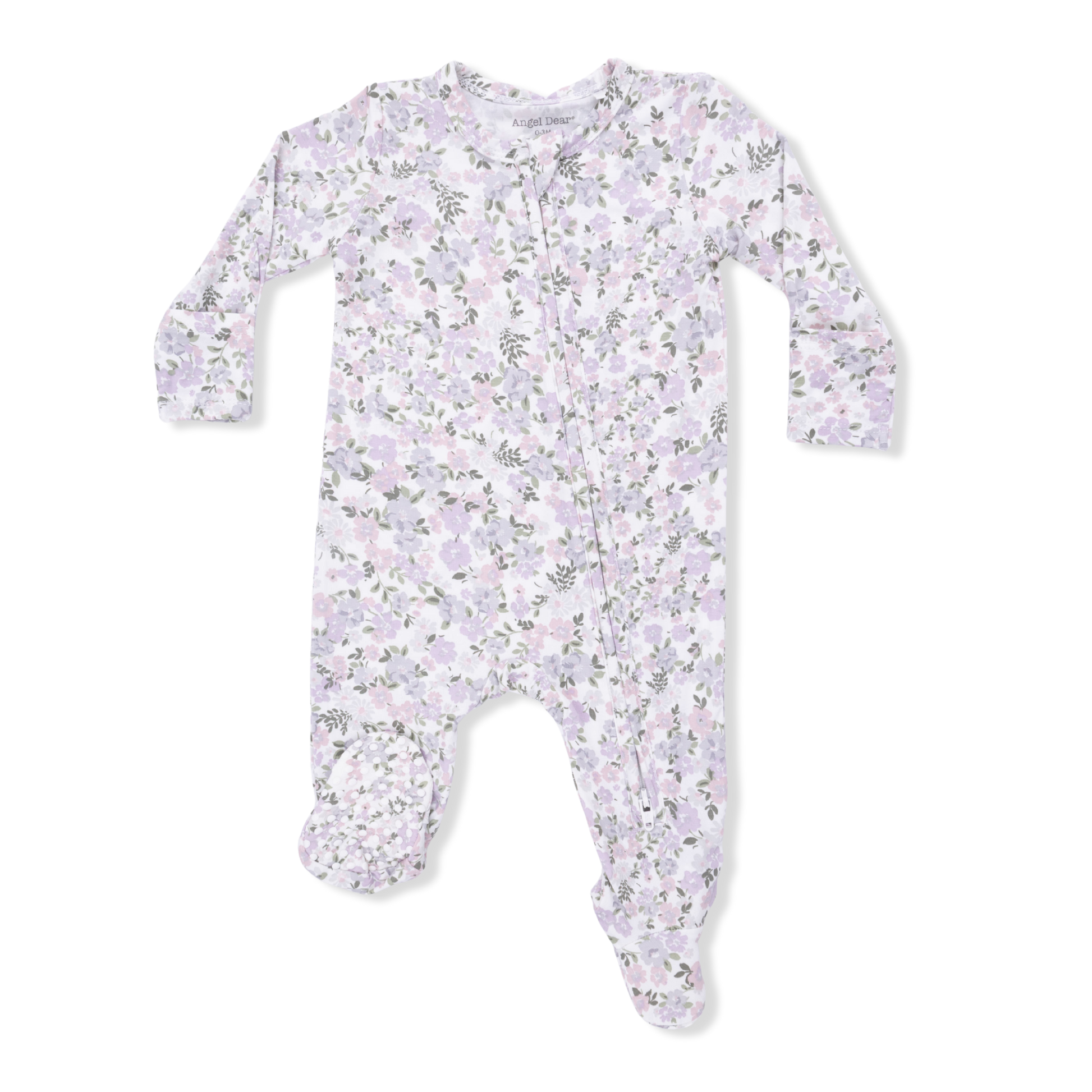 Angel Dear Shannon Floral 2-Way Zipper Footie for babies, featuring colorful floral pattern and easy zipper access.