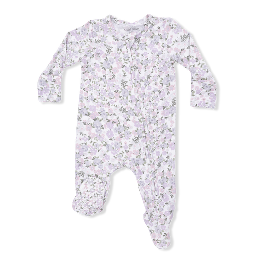 Angel Dear Shannon Floral 2-Way Zipper Footie for babies, featuring colorful floral pattern and convenient zipper closure.