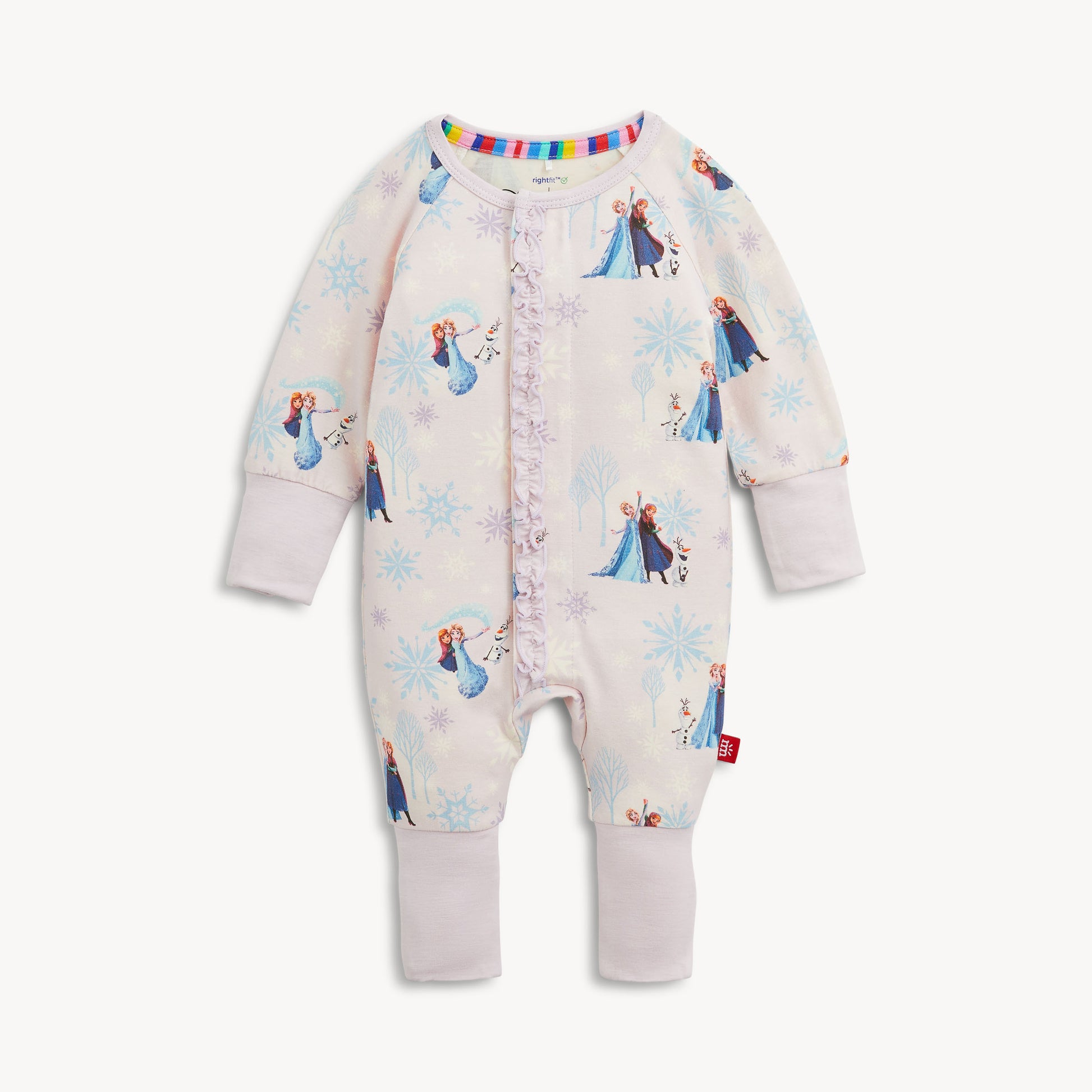 Frozen Right Fit Ruffle Convertible Coverall by Magnetic Me, featuring soft fabric, ruffle details, and easy snap closures for infants.