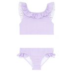 minnow - girls lavender micro stripe ruffle neck bikini