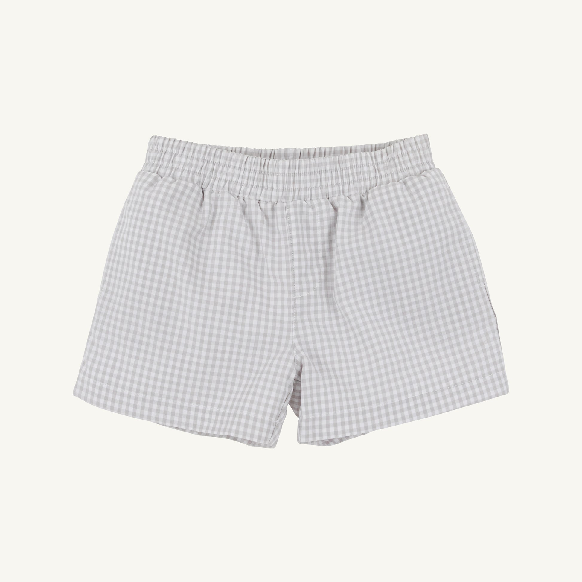 Gray and periwinkle Sheffield shorts with mini gingham and Park City pattern from The Beaufort Bonnet Company.