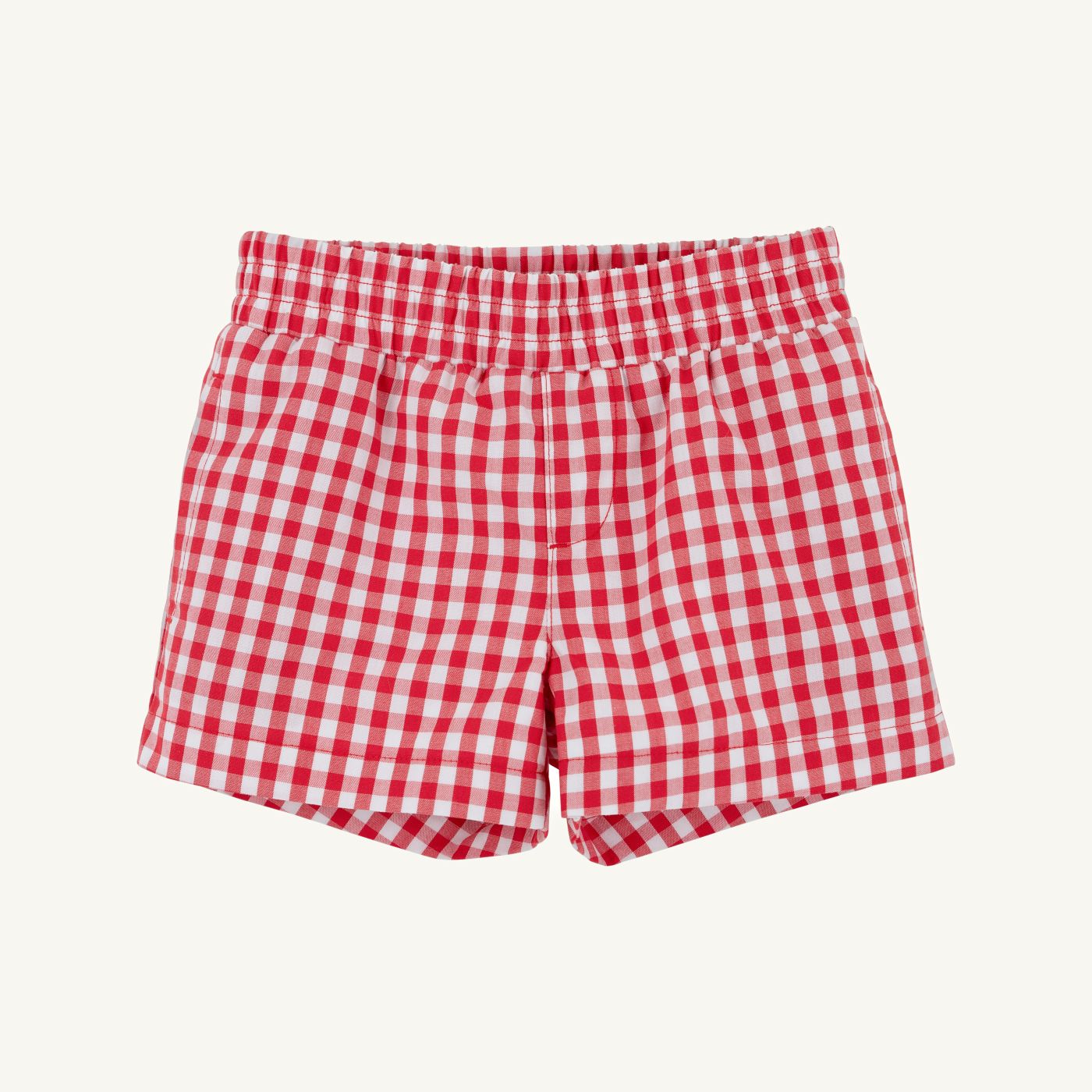 Richmond red gingham and Belhaven blue Sheffield shorts for children by The Beaufort Bonnet Company, showing fabric details and fit.