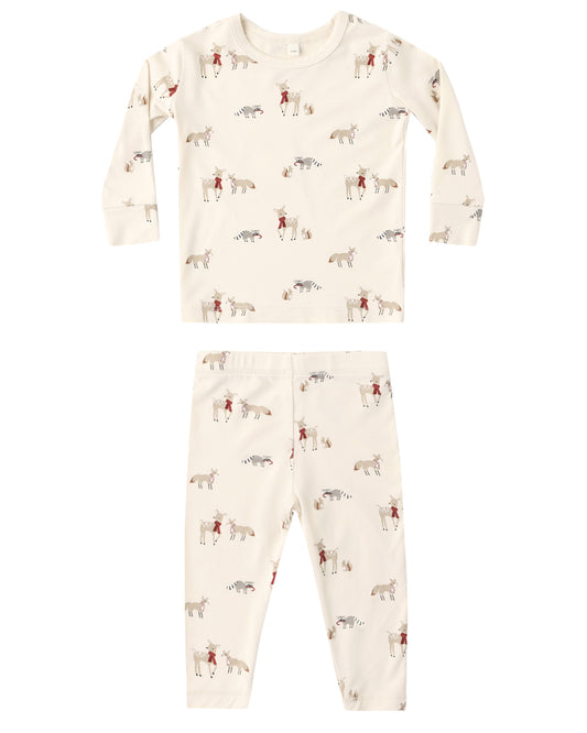 Quincy Mae Forest Friends bamboo pajama set for kids, featuring soft fabric and woodland animal prints, perfect for cozy nights.
