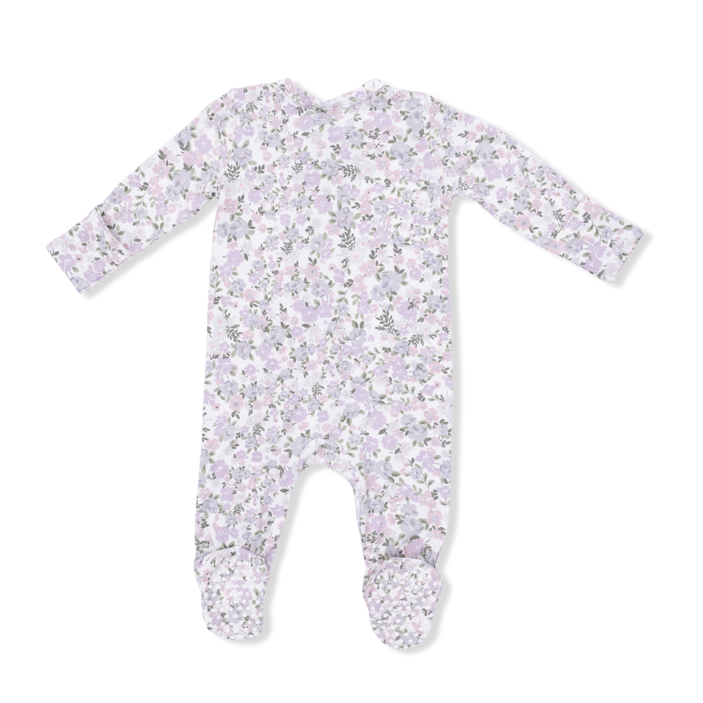 Angel Dear Shannon Floral 2-Way Zipper Footie showing a cozy baby one-piece with floral print and front zipper for easy dressing.
